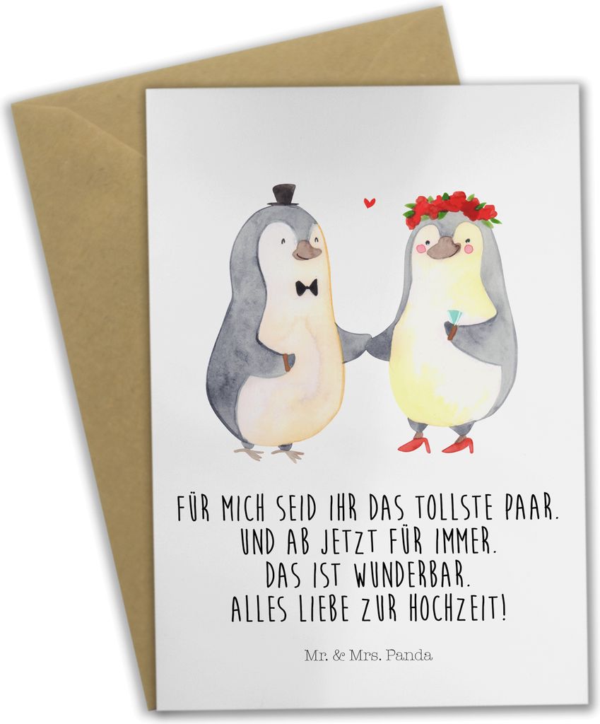 Mr. & Mrs. Panda Grußkarte Hochzeit Pinguin - Weiß - Geschenk, weihnachtskarten, einladungskarten, Hochzeitsgeschenk, Hochzeitstag, osterkarte, G...