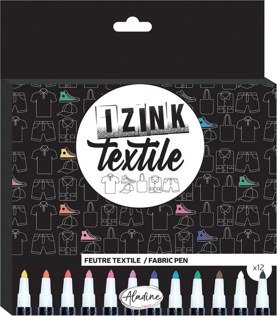 Aladine Set de 12 Marqueurs Textiles Couleurs Assorties pour Tissu