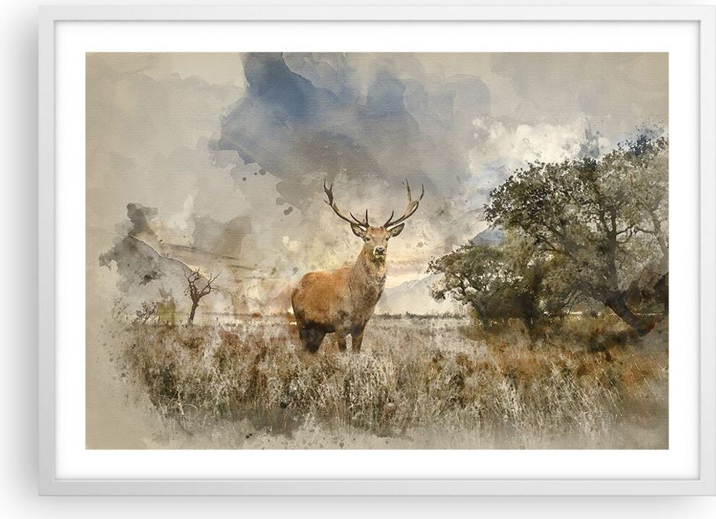 Gerahmtes Poster - Weißer Rahmen - rotwild natur - 70x50 cm - Wand Bild - Wanddeko - Wandbilder - Kunstposter - Wandposter - Bilderrahmen - Bilder...