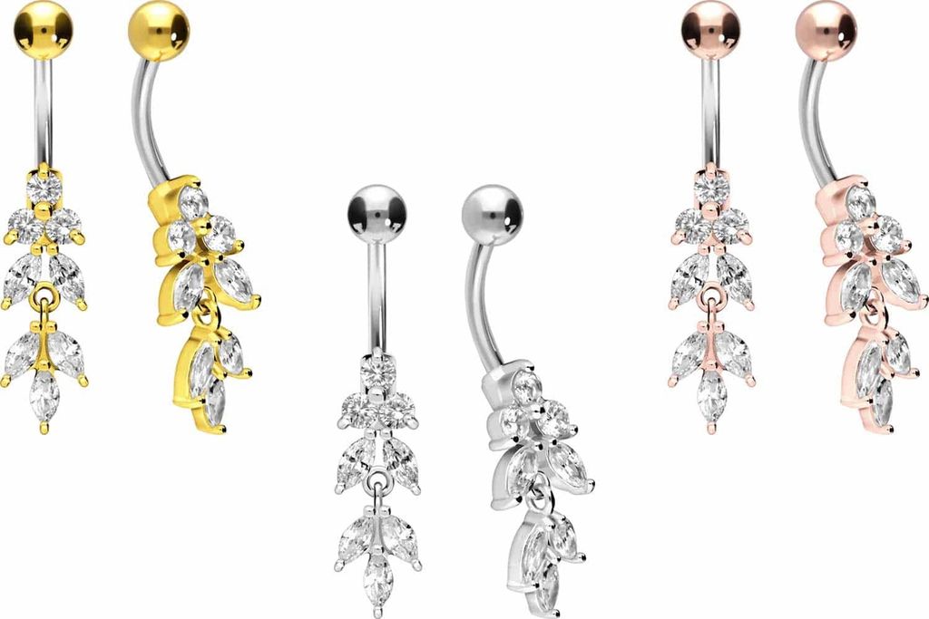 Bauchnabelpiercing Titan Bananabell mit 925er Silber-Design BLÄTTER