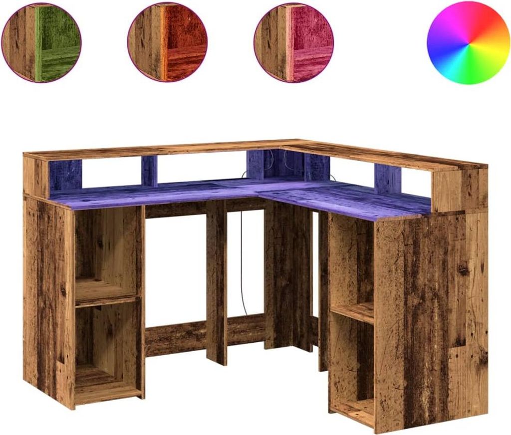 vidaXL LED-Schreibtisch Altholz-Optik 130x130x91 cm Holzwerkstoff