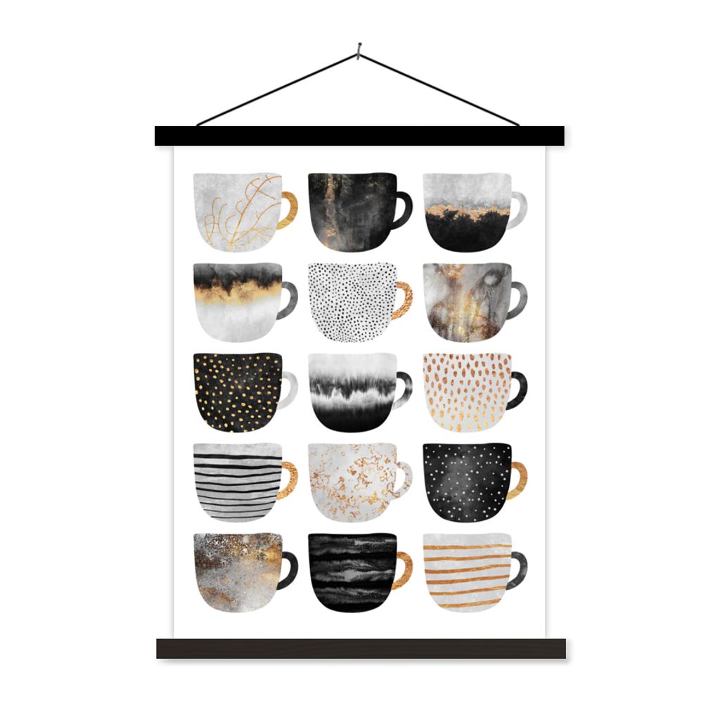 MuchoWow Textilposter Kaffeetassen - Abstrakt - Muster 120x160 cm mit schwarzem Rahmen - Magnetischer