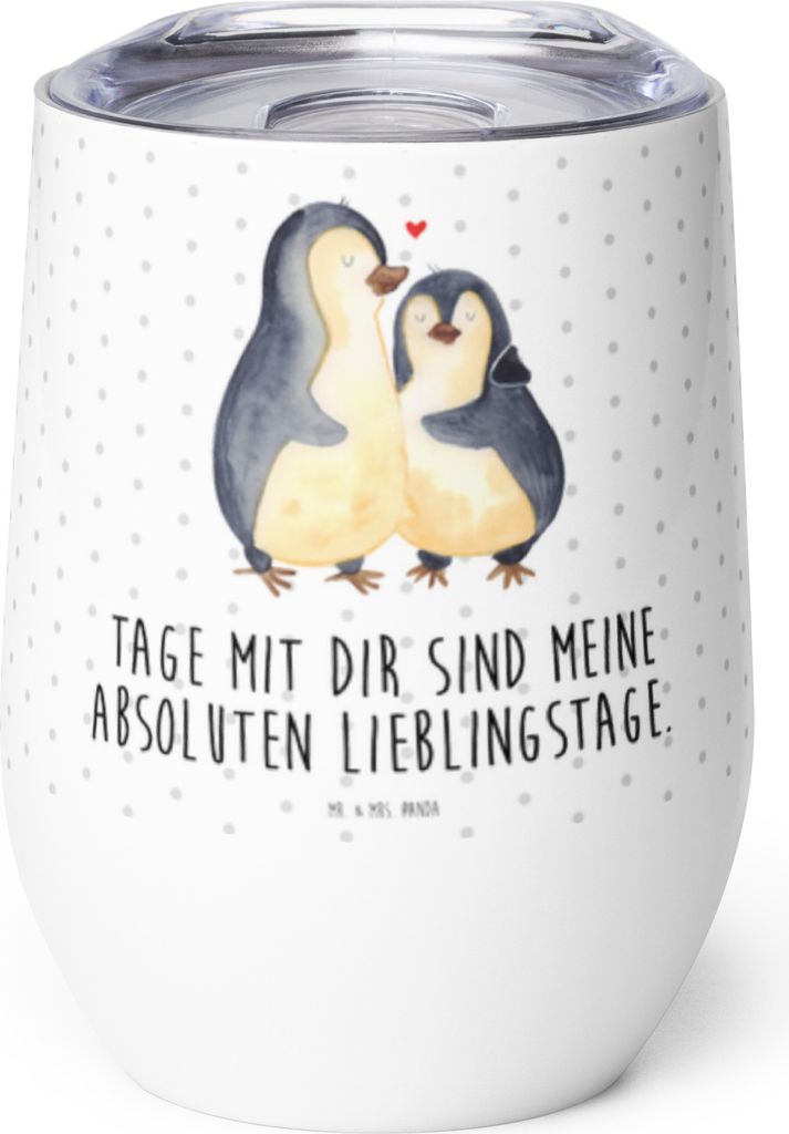 Mr. & Mrs. Panda Thermobecher Pinguin umarmen - Weiß - Geschenk, edelstahl isolierbecher, Verlobung, Liebe, thermosbecher, Hochzeitstag, Thermo Be...