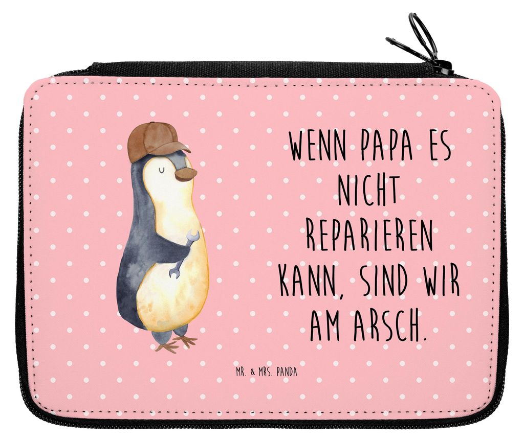 Mr. & Mrs. Panda Mäppchen Wenn Papa es nicht reparieren kann, sind wir am Arsch - Rot Pastell - Geschenk, Schlampermäppchen, Vater, Pinguin, Blei...