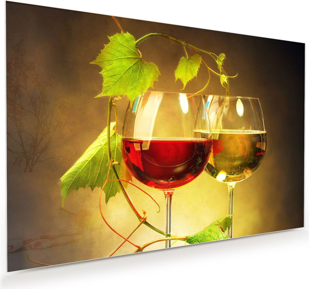 Glasbild Wandbild Gläser Rot und Weisswein 60x40cm in XXL für Wohnzimmer, Schlafzimmer, Badezimmer, Flur