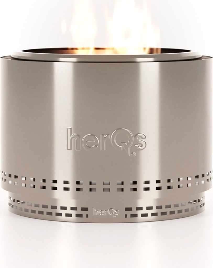 HerQs Smokeless Firepit Chief - Rauchfreie Feuerschale für große Gärten und Events - minimaler Rauch - aus gebürstetem Edelstahl - ø68 x 43H c...