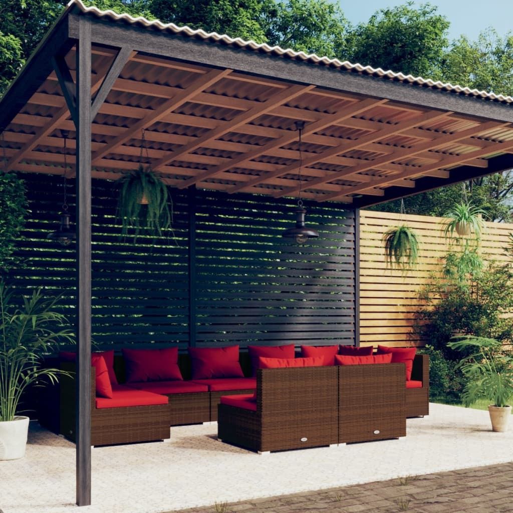 Maison Exclusive - 9-tlg. Garten-Lounge-Set mit Kissen Braun Poly Rattan