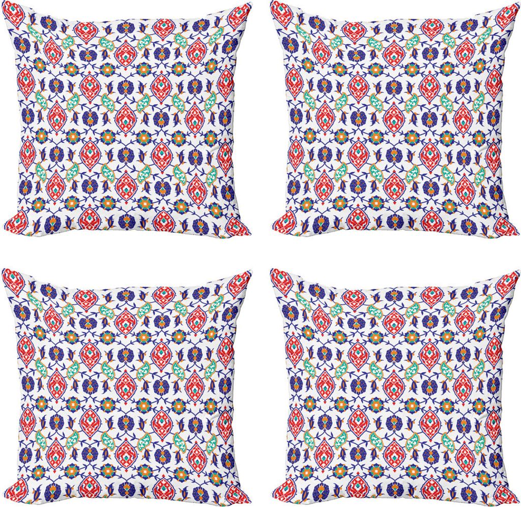ABAKUHAUS traditionell Kissenbezug Set (4 Stück), marokkanische Fliesen, Moderner Doppelseitiger Digitaldruck, 50 cm x 50 cm, Mehrfarbig
