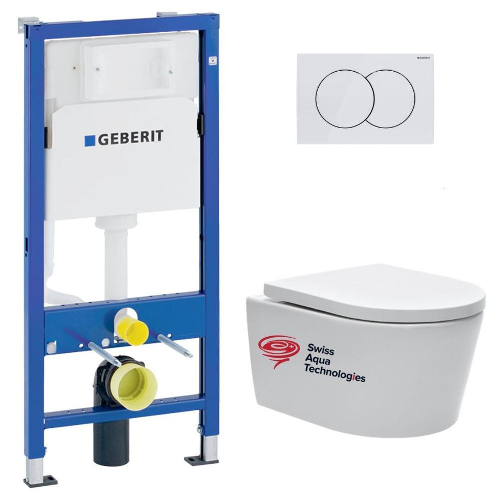 Geberit Wand-WC-Set mit spülrandlosem Swiss Aqua Technologies WC, SoftClose-Sitz und Betätigungsplatte