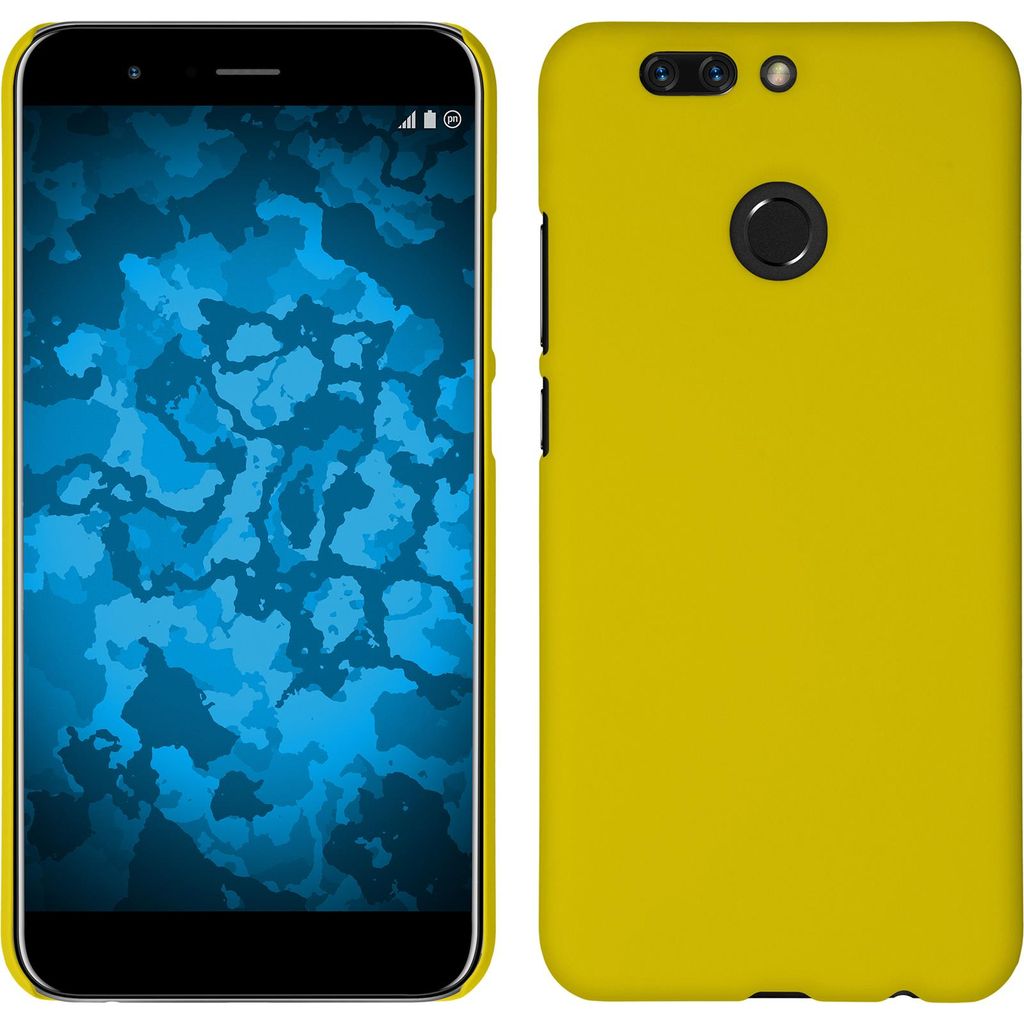 PhoneNatic Case kompatibel mit Huawei Honor 8 Pro - Hülle gelb gummiert Hard-case + 2 Schutzfolien