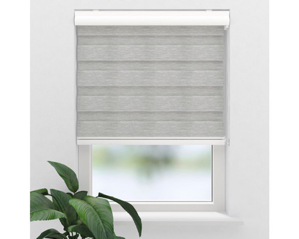 SOLUNA Doppelrollo D-R7 mit weißer Kassette Struktur transparent grau 40x175 cm