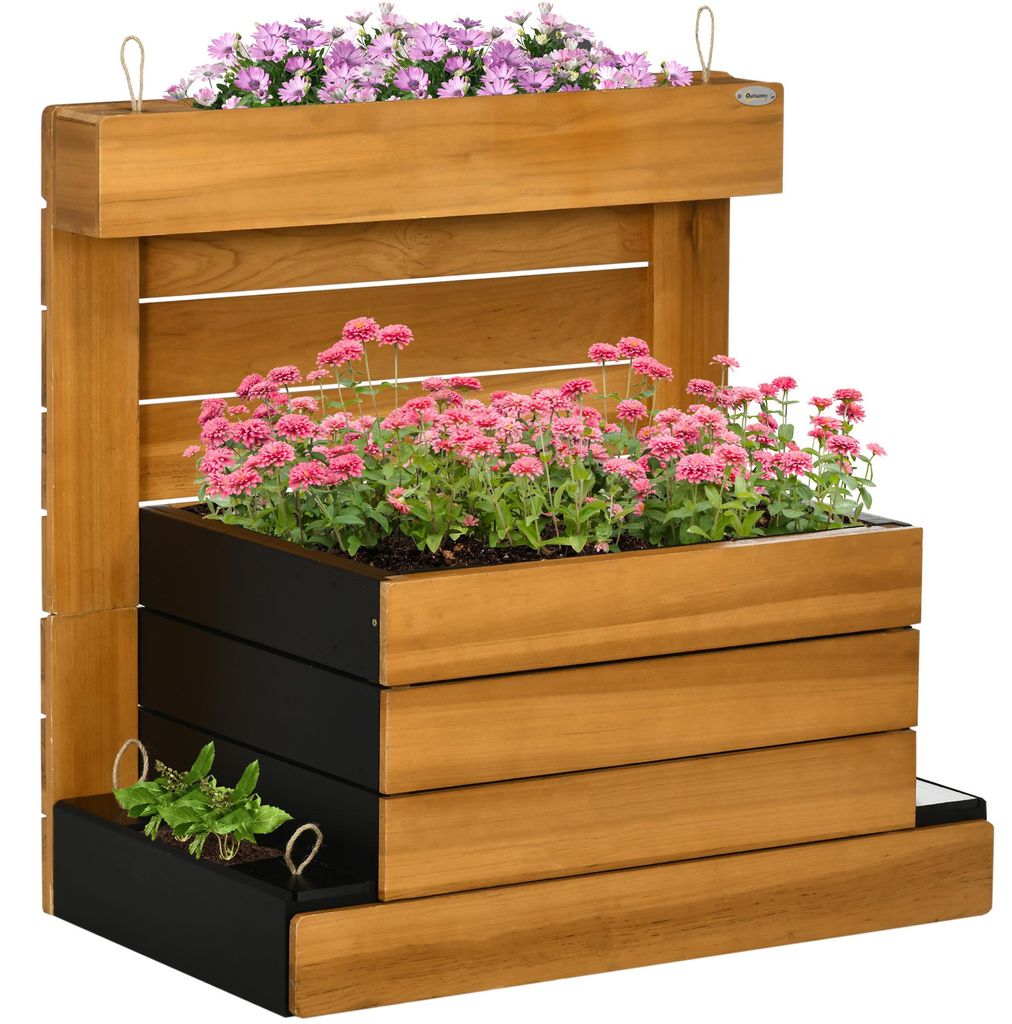 Hochbeet mit 4 Pflanzkästen, Selbstbewässerungssystem, Vliesverkleidung, wetterbeständig, 79,5 cm x 49,5 cm x 80 cm