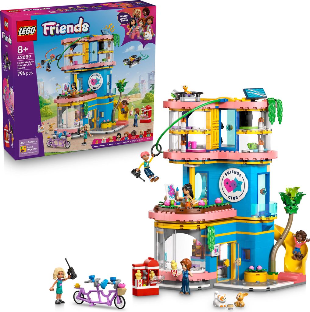 LEGO Friends Heartlake City Clubhaus der Freunde - Miniatur Spielset mit 5 Mini Puppen, 3 Tierfiguren inkl. Spielzeug Katze & Zubehör - Geburtstag...