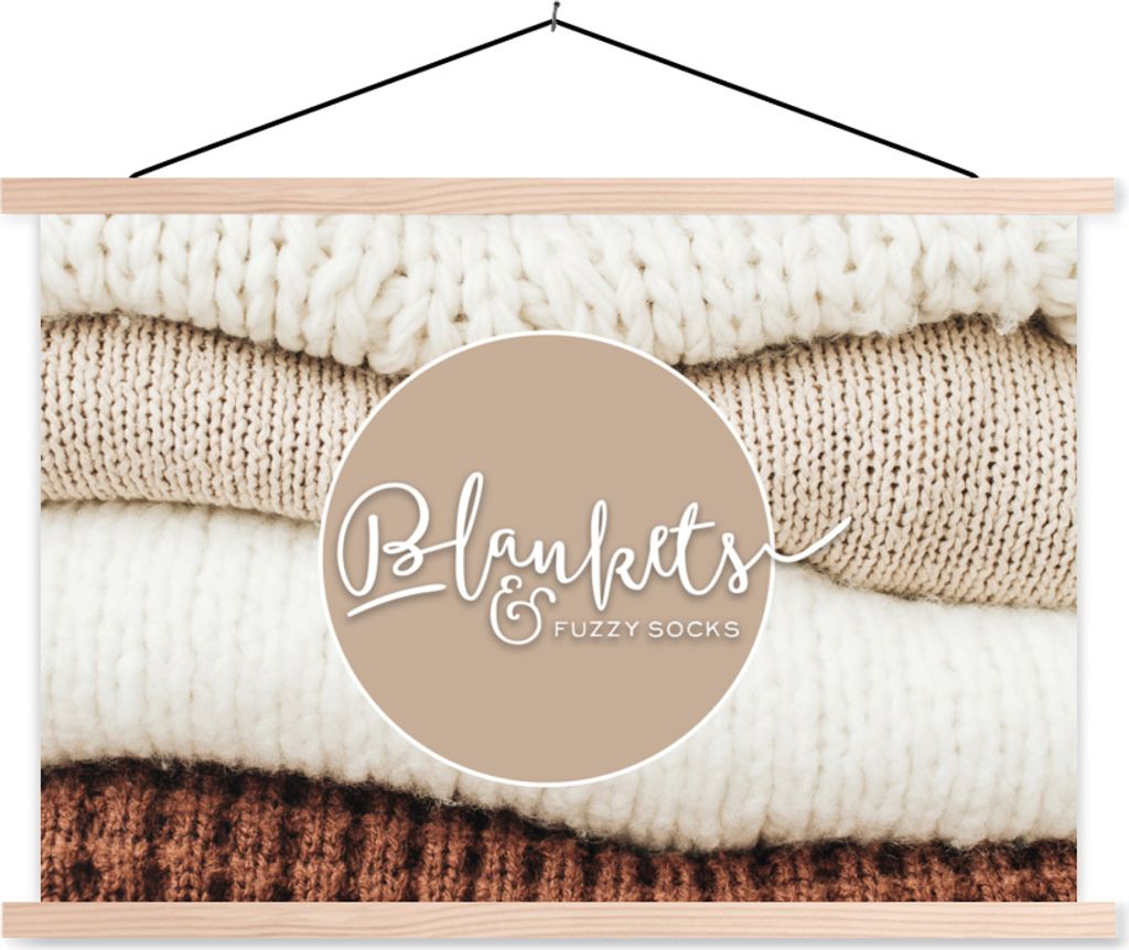 MuchoWow Textilposter Sprichwörter - 'Decken und kuschelige Socken' - Zitate 60x40 cm mit holzfarbenen Rahmen - Bilder