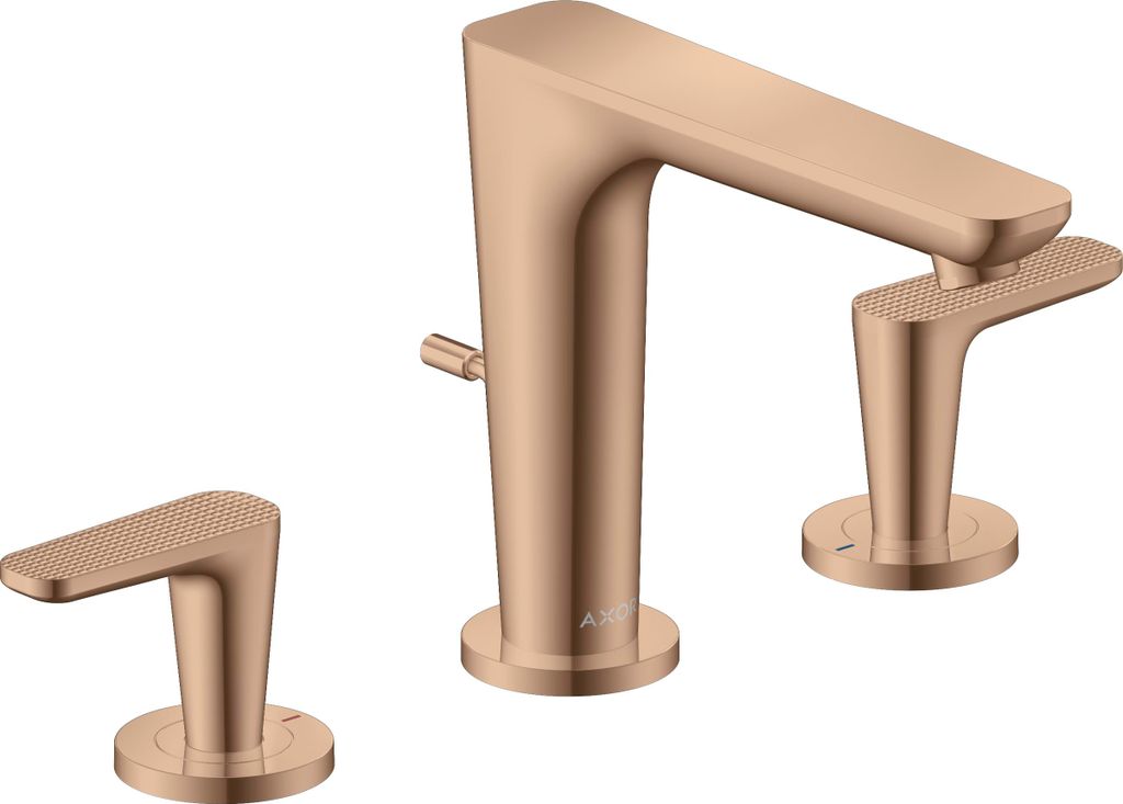 hansgrohe AXOR Citterio C 3-Loch Waschtischarmatur 125, mit Zugstangen-Ablaufgarnitur, Cubic cut, 49061300
