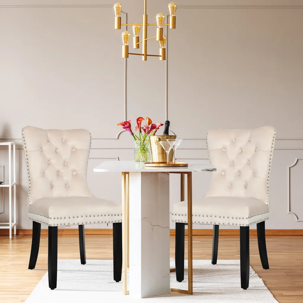 Chaise en Velours pour Table de Repas Beige Chic et Confortable x2