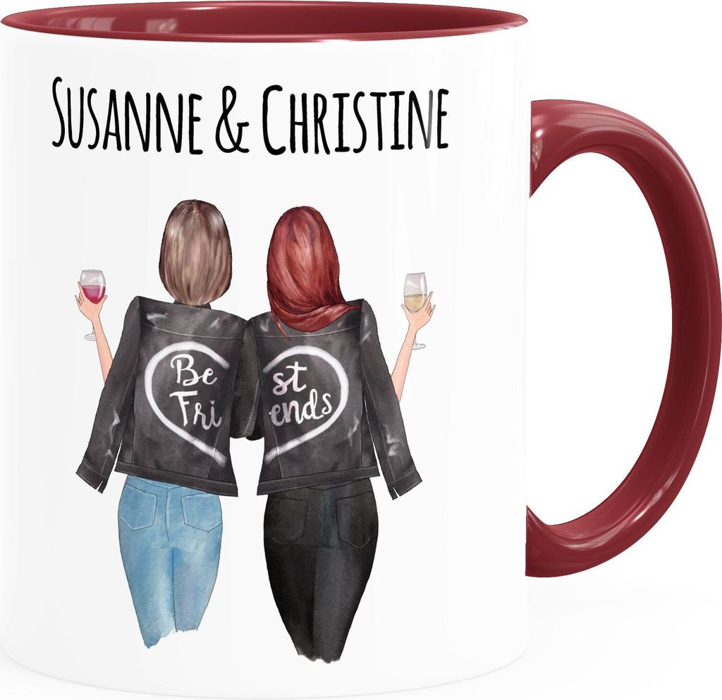 Tasse beste Freundin personalisierbar, anpassbares Geschenk Freundschaft Best Friends SpecialMe 2 Seiten inner-bordeaux Keramik-Tasse