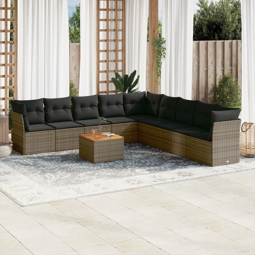 Maison Exclusive - 10-tlg. Garten-Sofagarnitur mit Kissen Grau Poly Rattan