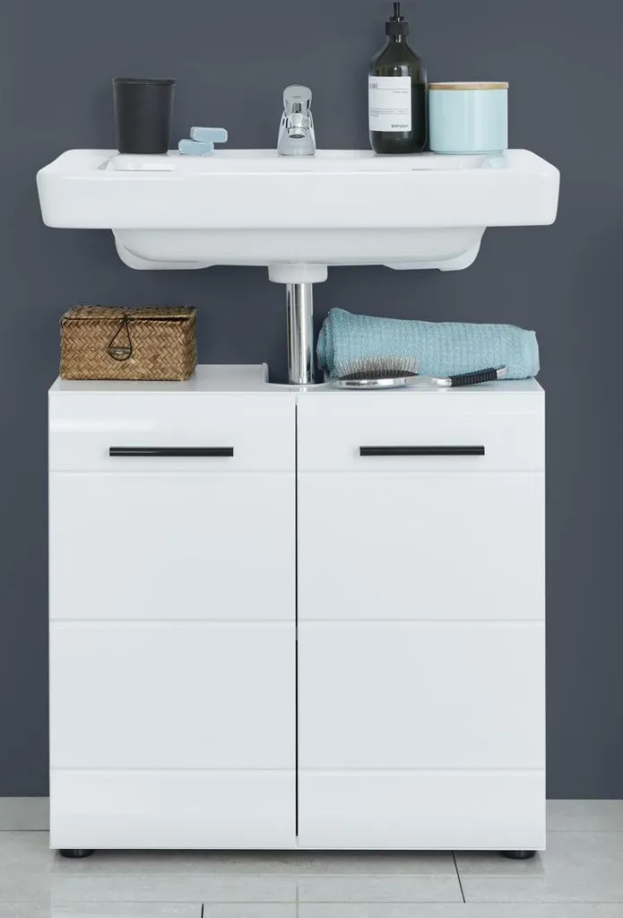 Meuble sous lavabo blanc laqué pour rangement salle de bain - 10
