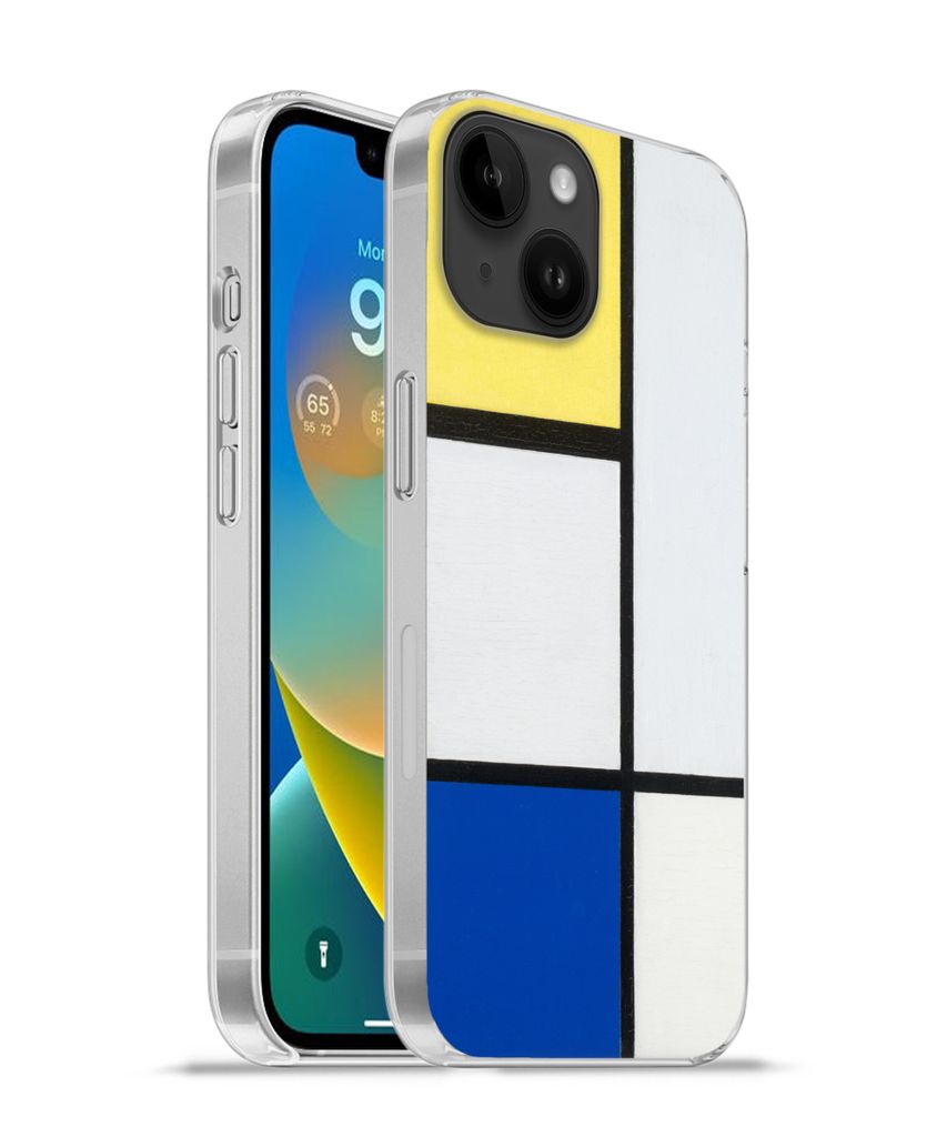 MuchoWow Handyhülle Schutzhülle Hülle für Apple iPhone 14 - Softcase Komposition mit Gelb, Blau und Schwarz - Piet Mondrian Silikon Softcase ...