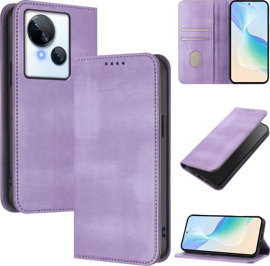 Handyhülle für Tecno Spark 10 5G, Vintage Leder RFID Schutz Kartenfach Standfunktion Magnetische Klapphülle Violett
