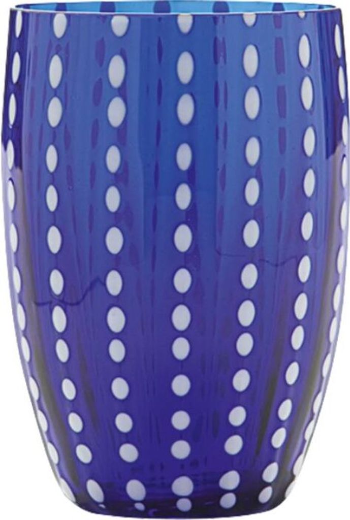 Zafferano Perle Blue Glass - Farbiges mundgeblasenes Glas, 32 cl, handgefertigt - Set mit 2 handgefertigten Bechern für Wasser oder Cocktails