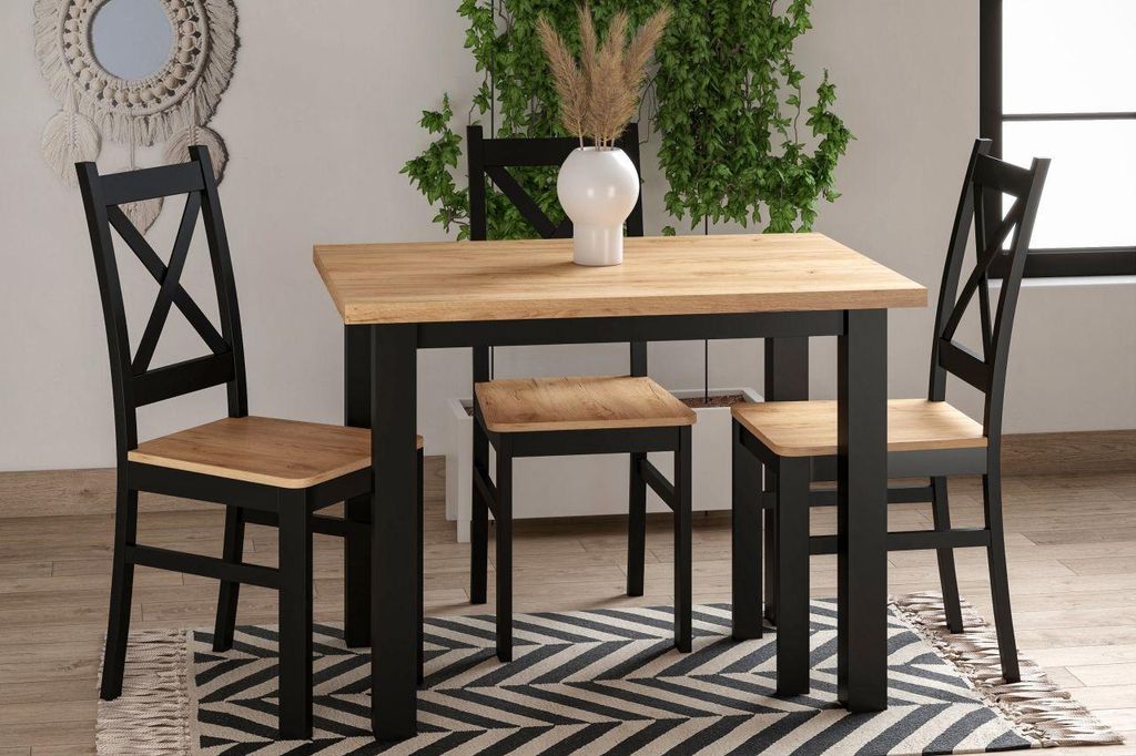 Stół do jadalni 70 x 100 cm kolor czarny i dąb złoty craft Zdjęcie produktu 