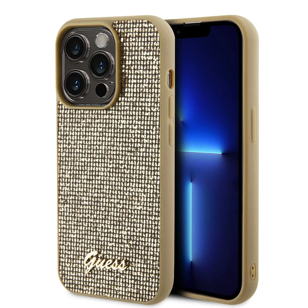 Guess iPhone 15 Pro Hard Case Oro Disco Metal Script - Eleganza Pura