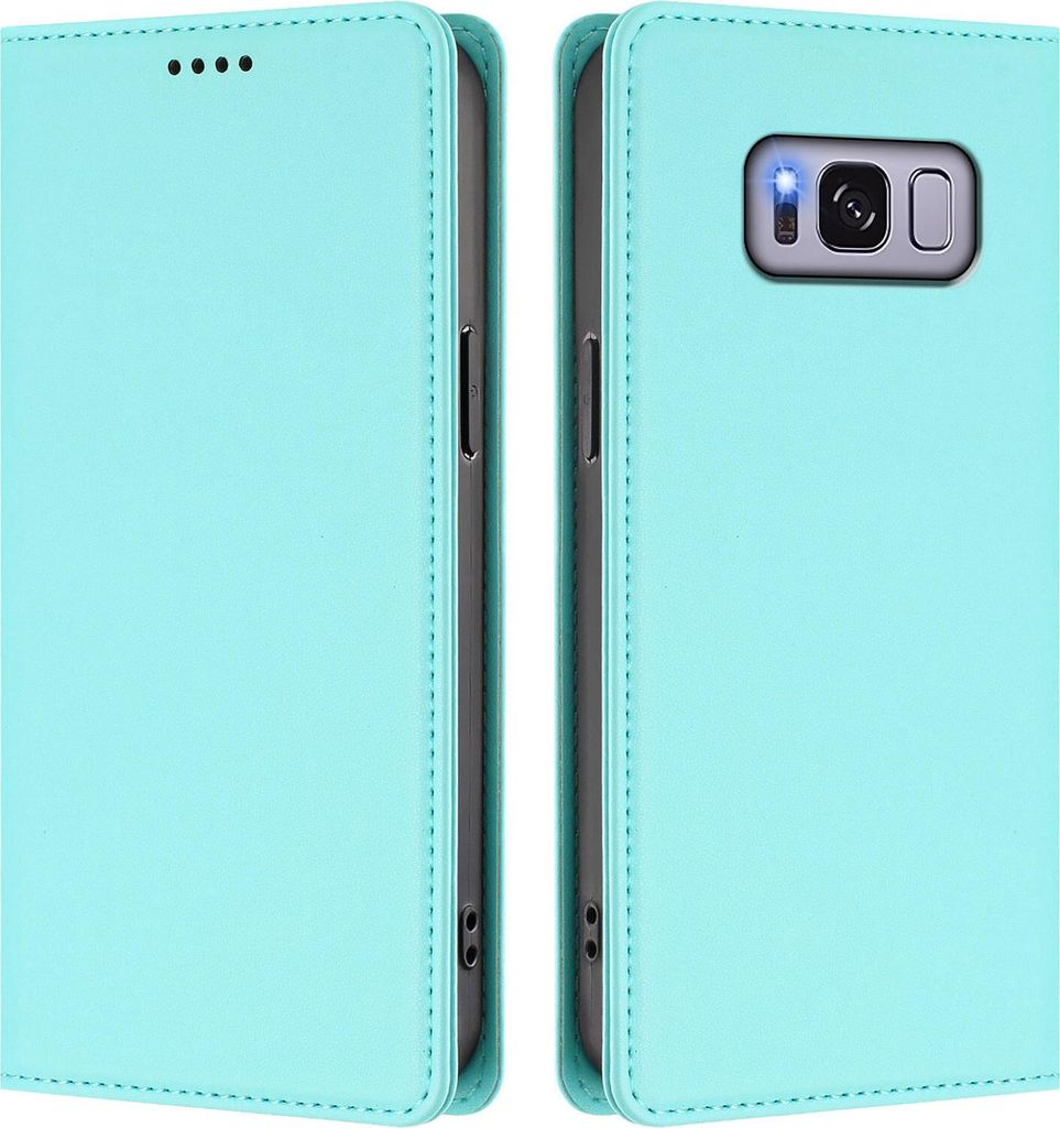 Handyhülle für Samsung Galaxy S8, Kunstleder Klapphülle Stoßfeste Magnetische Hülle mit Ständer Türkis