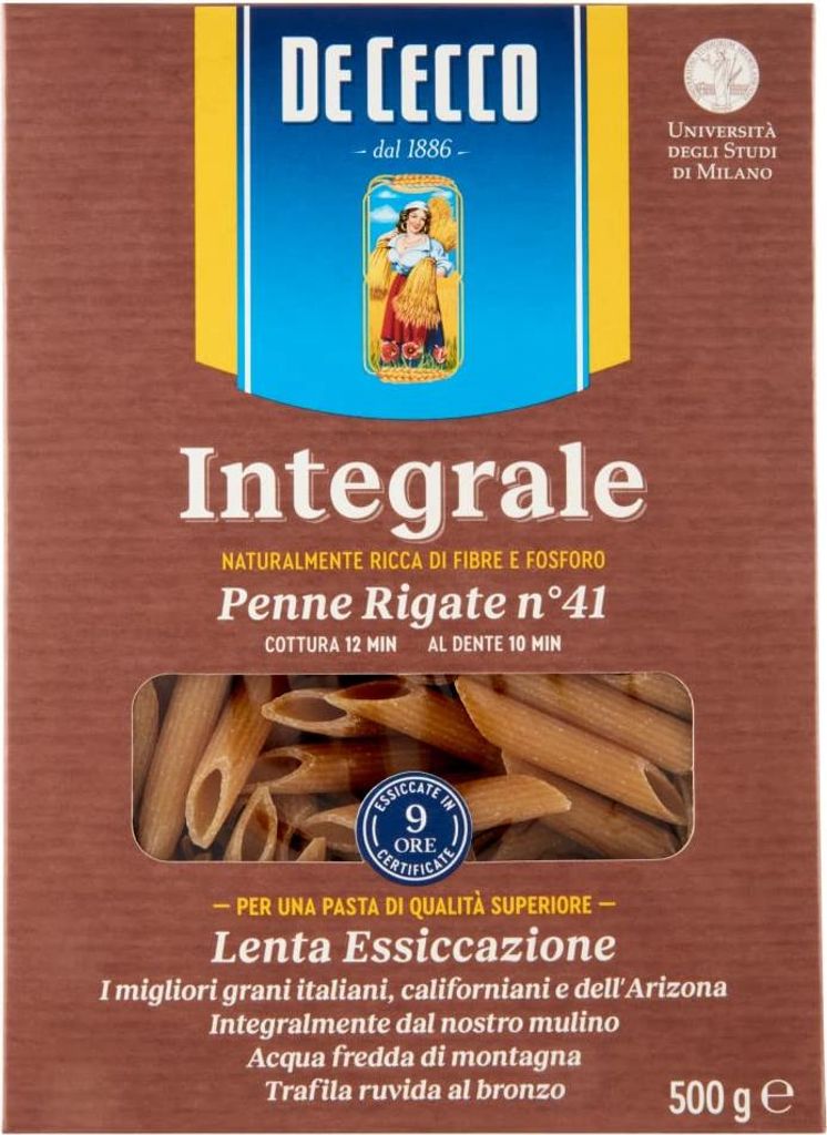 10x Pasta De Cecco Penne rigate integrale n. 41 Vollkor italienisch Nudeln 500 g + Italian Gourmet polpa 400g