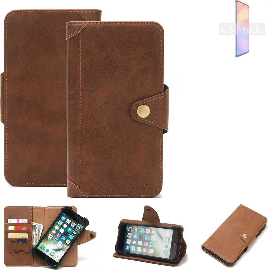 K-S-Trade Handyhülle für ZTE S30 SE Schutz Hülle Walletcase Bookstyle Tasche Case Handytasche Wallet Flipcase Cover PolyurethanBraun (1x)