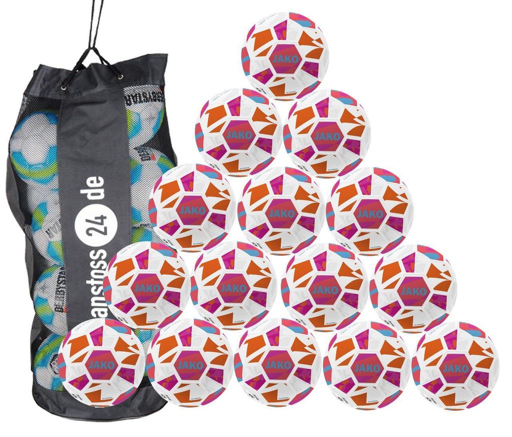 Ballset JAKO Jugendball Iconic inkl. Ballsack 4 15 Bälle weiß/coral/pink. 350g