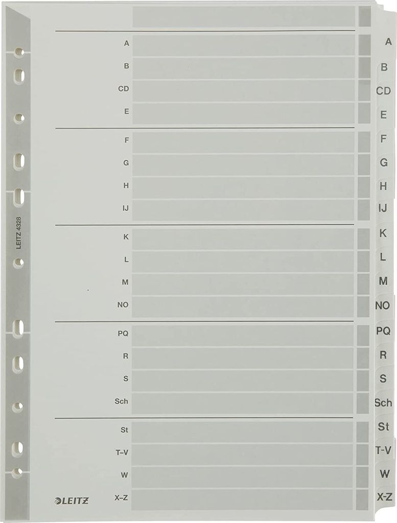 LEITZ Mylarkarton Register A-Z A4 20-teilig grau 160 g/qm Produktbild 