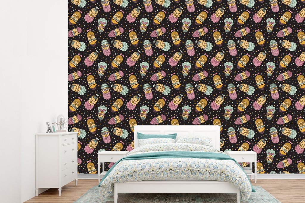 MuchoWow Fototapete für Wohnzimmer oder Schlafzimmer Wandtapete Vinyl Motivtapete Muster - Bart - Gesicht - Jungen - Kinder - Kinder - 305x220 c...