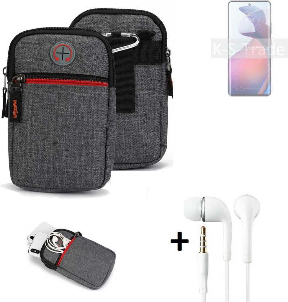 K-S-Trade Gürteltaasche + Kopfhörer kompatibel mit Motorola S30 Pro Handy Tasche Holster Schutz Hülle Handy Hülle grau Zusatzfächer 1x