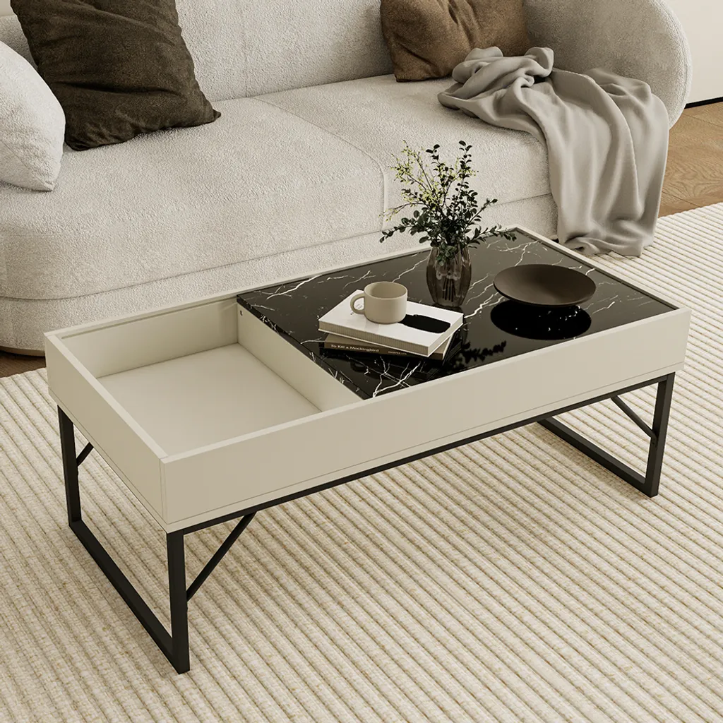 Tavolino Design Vicco Lunero 105x50 Marmo e Bianco Crema Living