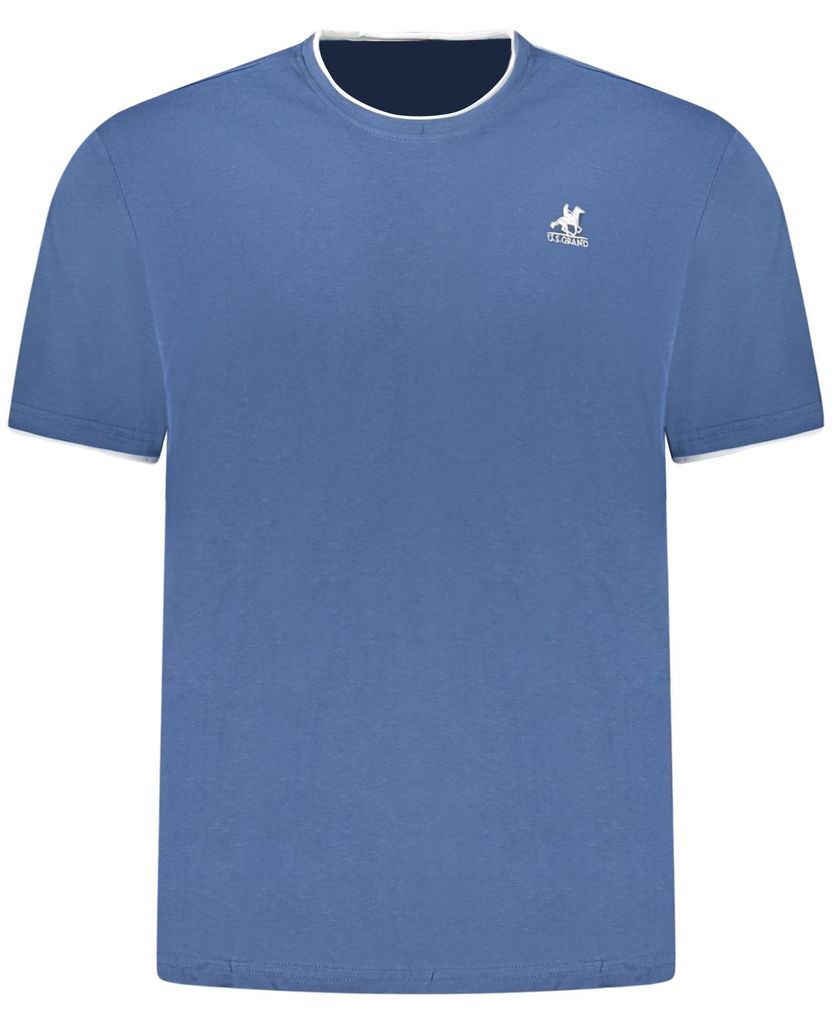 Elegantes Herren Kurzarm-T-Shirt in Blau mit Stickerei & Kontrastdetails