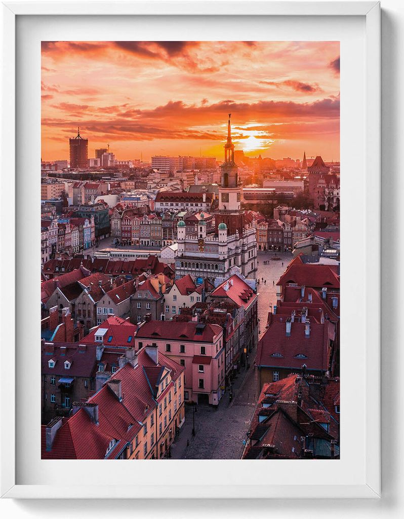 Poznan - Panorama– Wandbild mit Rahmen – Gerahmtes Bild – Wanddekoration – 60x80 cm – Weiß Rahmen