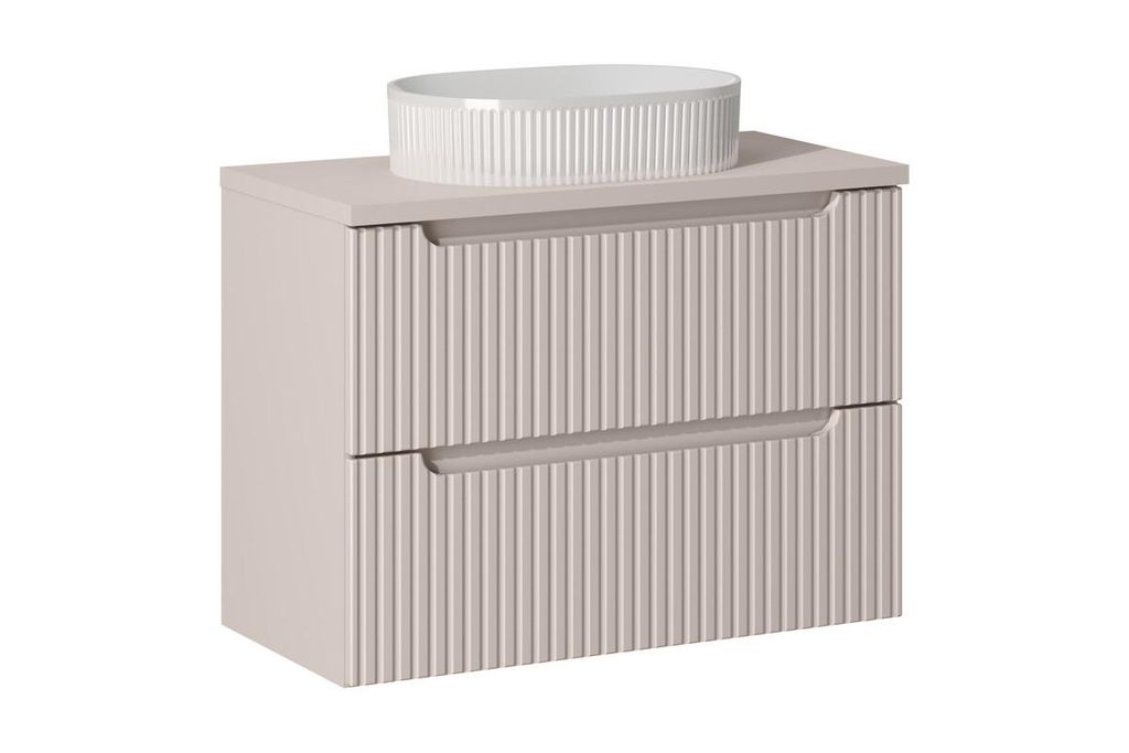 Badmöbel-Set Mit Arbeitsplatte 80 cm Aufsatzwaschbecken & Unterschrank (80 cm 2 Schubladen) , Nova Cashmere N BM159 - Kaschmir/Matt