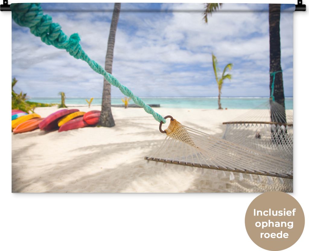 MuchoWow Wandteppich Wandbehang Strand - Boot - Hängematte 90x60 cm Tapisserie Dekoration Wandtuch - Wandskulpturen - Bildteppich