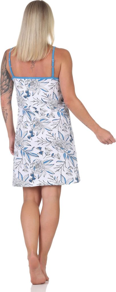 Normann Damen Spaghetti Nachthemd in floralem Print - auch in Übergrössen ; blau , 56