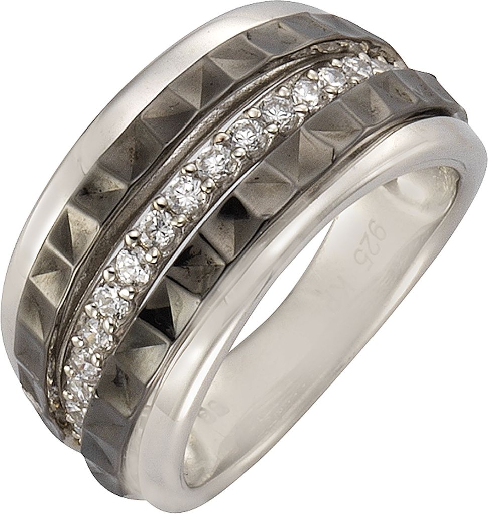 Celesta Silber Ring 925/- Sterling Silber weiß/schwarz 060 (19,1) Zirkonia weiß 471270042