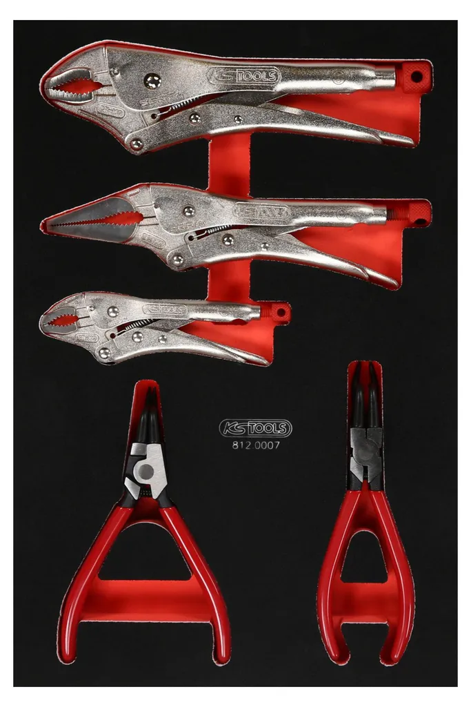 Module mousse KS TOOLS 812.0007 avec 7 pinces en acier chrome-vanadium durci