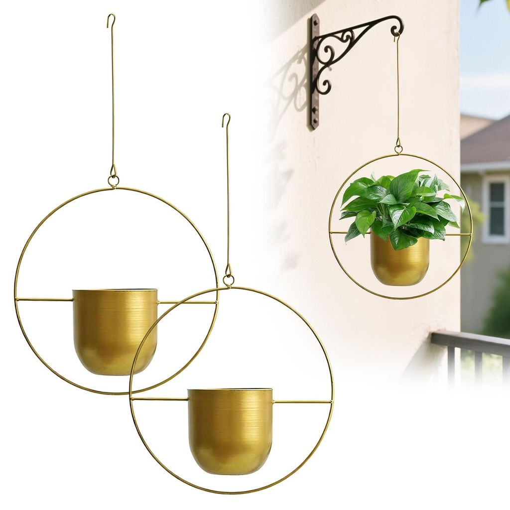 Blumentopf Hängend aus Metall, 2er Set 65cm Hängetopf Blumenampel mit Haken für Innen und Außenbereich, Deko Hängend, Hängetopf Büro, Zimmer...