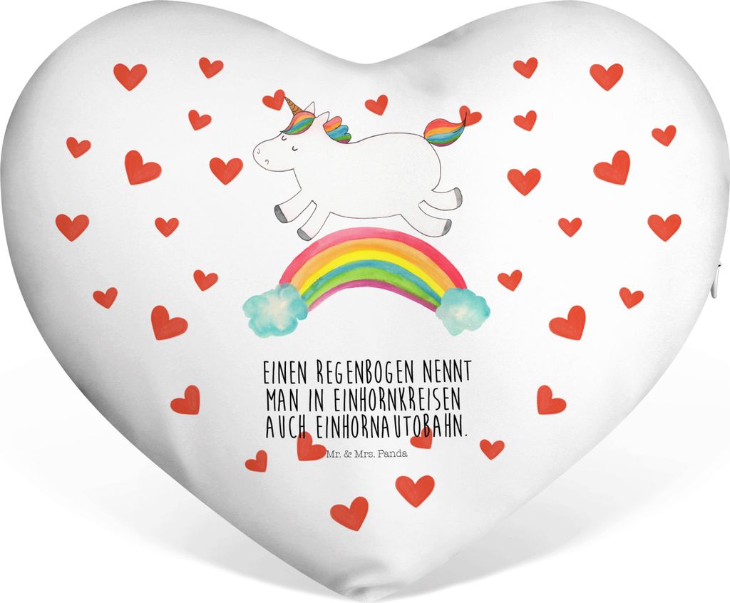 Mr. & Mrs. Panda Dekokissen Einhorn Regenbogen - Weiß - Geschenk, Kissen Herz, Kuschelkissen, Glitzer, Herzkissen, Sofakissen, Einhornpower, Erwac...