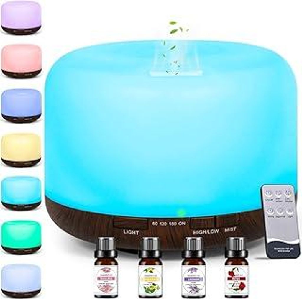 AQXONG 500ML Diffusor für Ätherische Öle, Aromatherapie Luftbefeuchter, 7 Farben LED Ultraschalldiffusor, Aromatherapie Diffusor mit Fernbedienu...