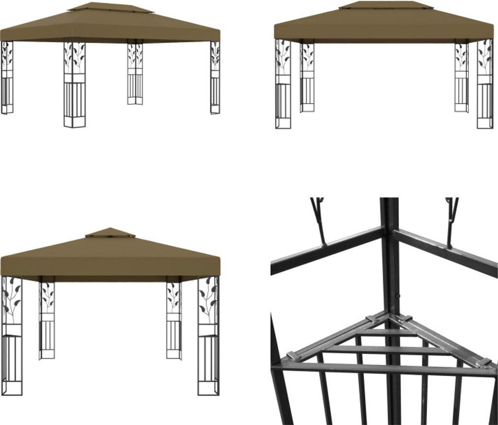 vidaXL Pavillon mit Doppeldach 3x4 m Taupe 180 g/m² - Gartenpavillon - Gartenpavillons - Pavillon - Pavillons