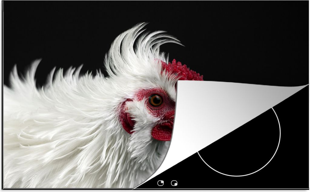 KitchenYeah Herdabdeckplatte Huhn - Vogel - Schwarz , 77x51cm, Küche Deko, Glaskeramikkochfeld Herdabdeckung, Abdeckplatte fùr Kochfeld