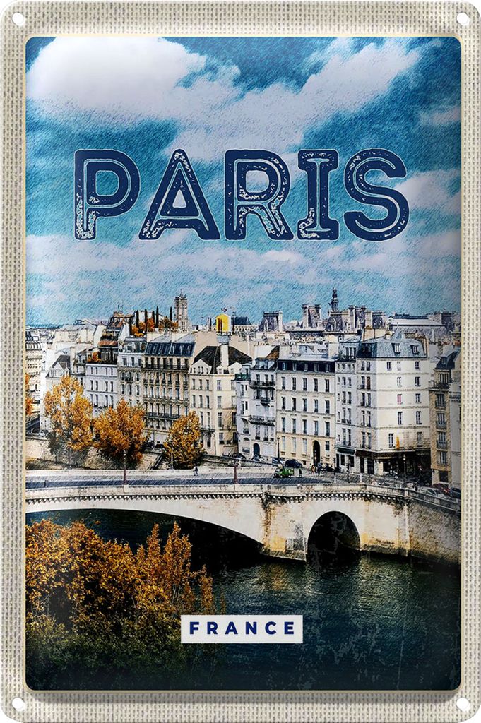 Blechschild Reise 18x12cm Paris Frankreich Trip Stadt Vintage