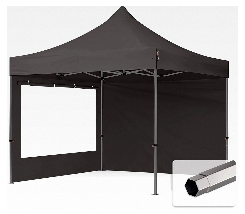 Faltpavillon 3x3m - mit 2 Seitenteilen (Panoramafenster) grau